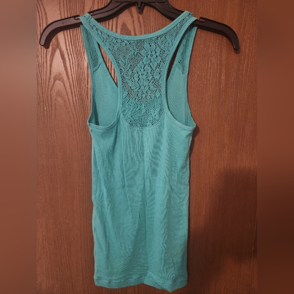 SO Women's Teal Lace Back Tank Top - Picture 2 of 2